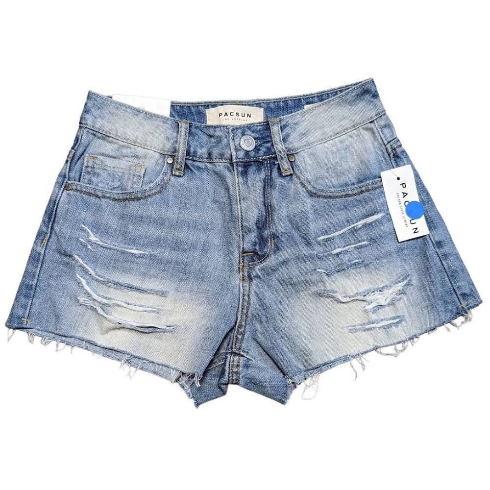 Pacsun Blue Denim Womens High Rise Festival Distressed Jean Short Size 23-24